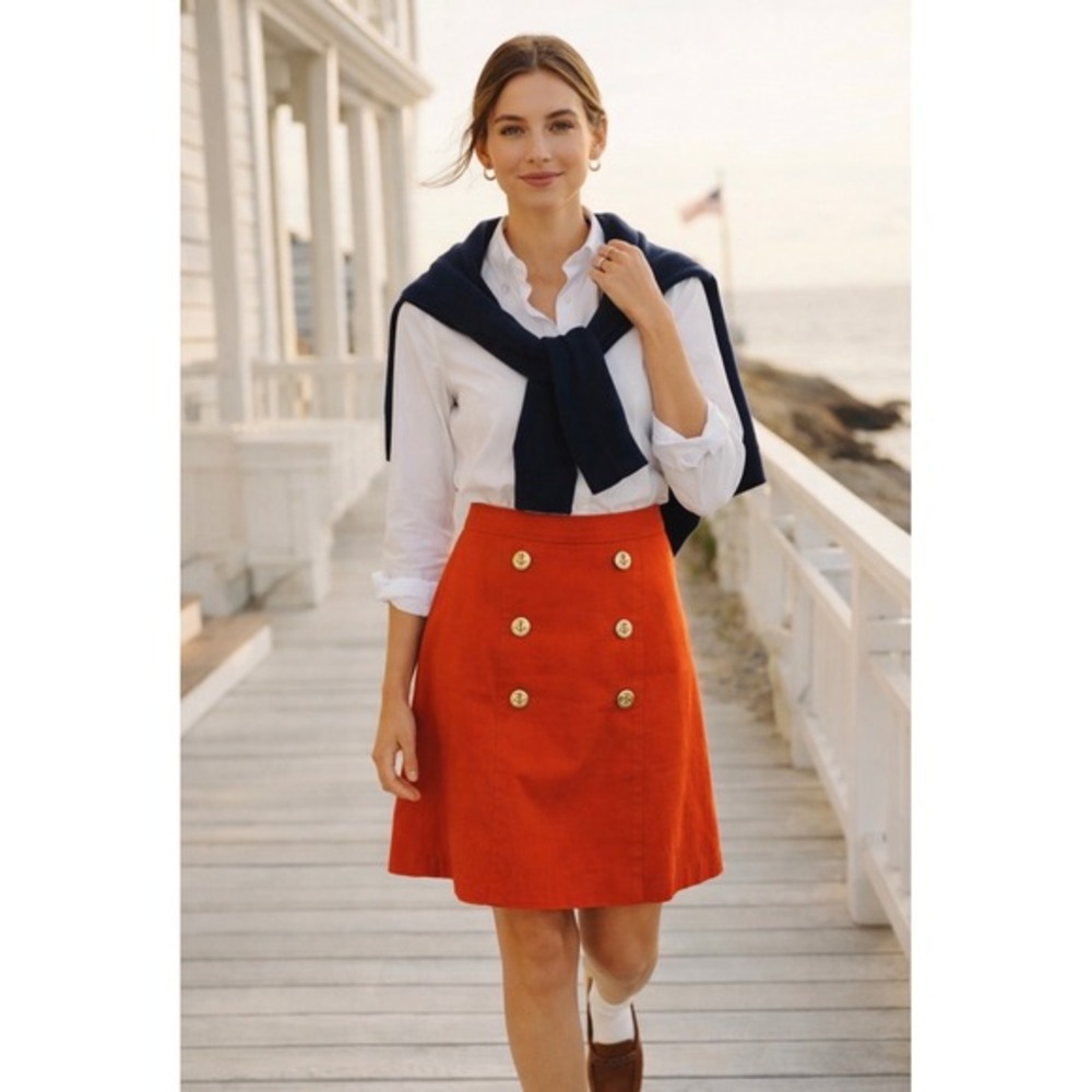 J. Crew Red Linen Cotton Blend Sailor Mini Skirt 4 tomato‎ Girl nautical preppy